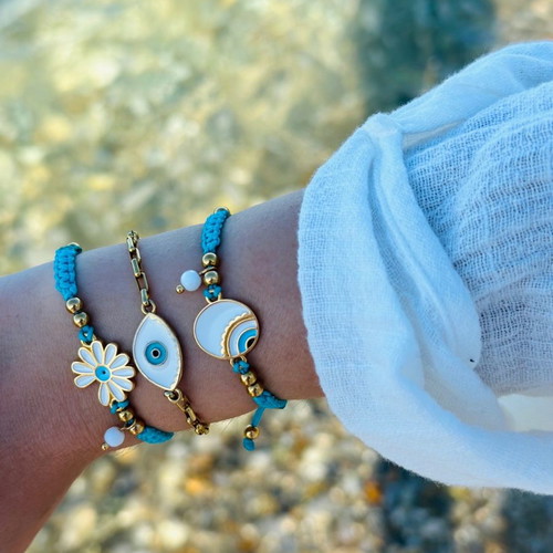 Bracelets with steel elements and macrame weave new