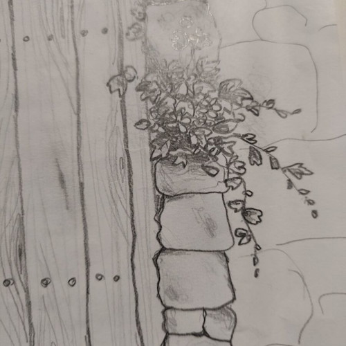 Original Drawing The Wooden Door by Eleni Papadopoulou
