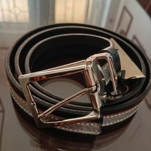 Leather belt new, black and silver, size 120