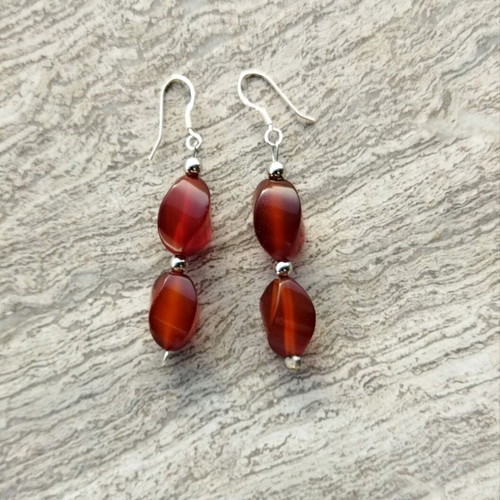 925 Agate Earrings new, red and silver