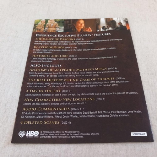 Game of Thrones The Complete Fifth Season Blu-ray used with subtitles
