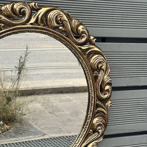 Vintage round wall mirror Baroque gold tone used