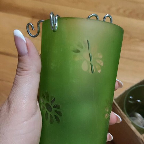 Glass tealight lanterns new, pack of 5, light green and pale yellow
