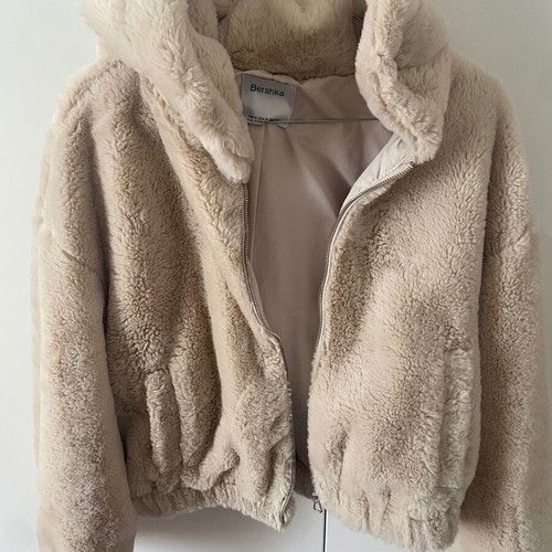 Bershka beige faux fur jacket medium used