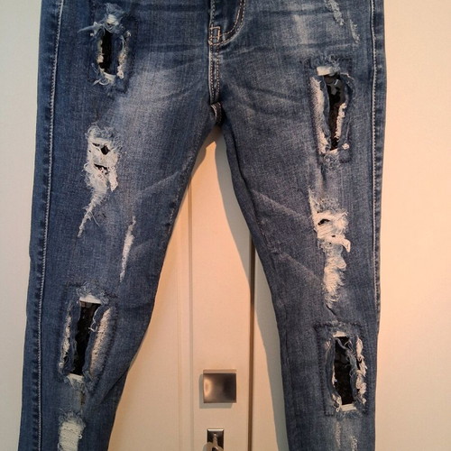 Jeans Small with black sequins and rhinestones, like new