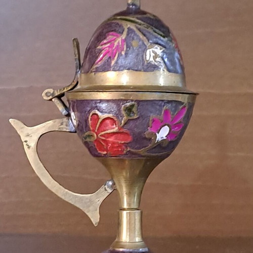 Art et Lumiere incense burner used, solid brass with enamel and floral designs