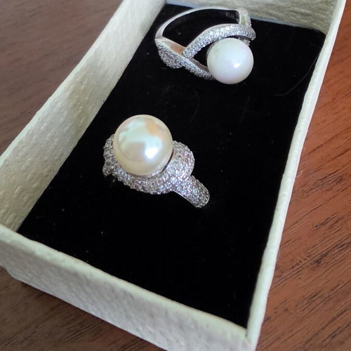 Set of 2 925 silver rings with cultured pearls