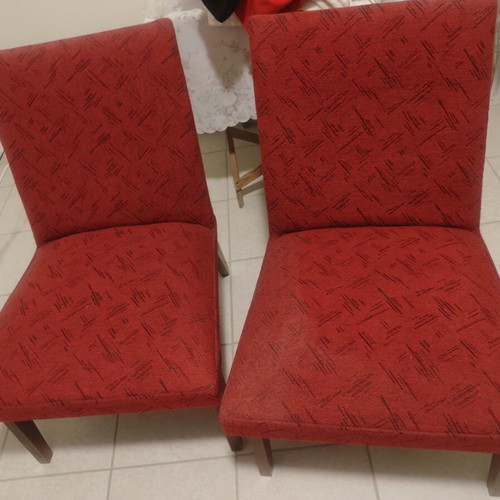 Vintage 70s armchairs set, beech wood with springs and linen