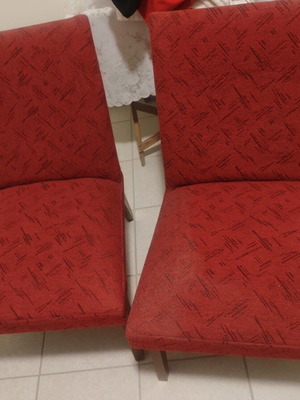 Vintage 70s armchairs set, beech wood with springs and linen