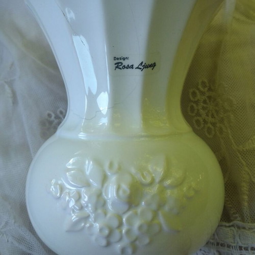 Rosa Ljung Deco Keramik vase used, white with floral relief