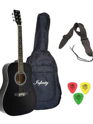 Jacky Jackson 17648 black acoustic guitar with case, strap, picks