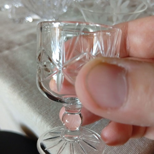Vintage shot glasses like new, set of 19, glass or crystal
