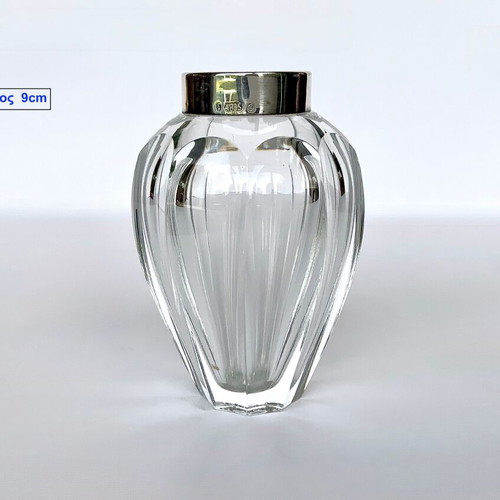 Crystal Miniature Vase with Silver Rim 835 like new