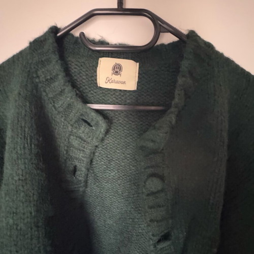 Karavan short cardigan like new, green with puffed sleeves
