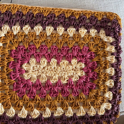 Monsoon crochet clutch bag new, beige and purple