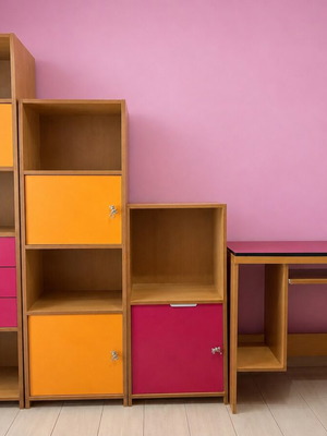 Children's room furniture set with desk and 3 bookshelves