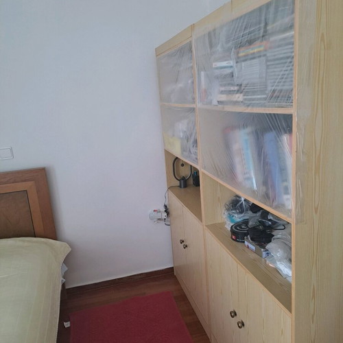 Double wooden bookcase used with 2 cabinets and 5 shelves