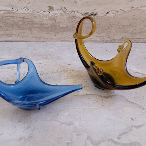 Blown glass dishes used, set of two, small size