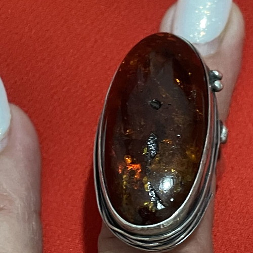 Gerochristo 925 silver ring with vintage amber