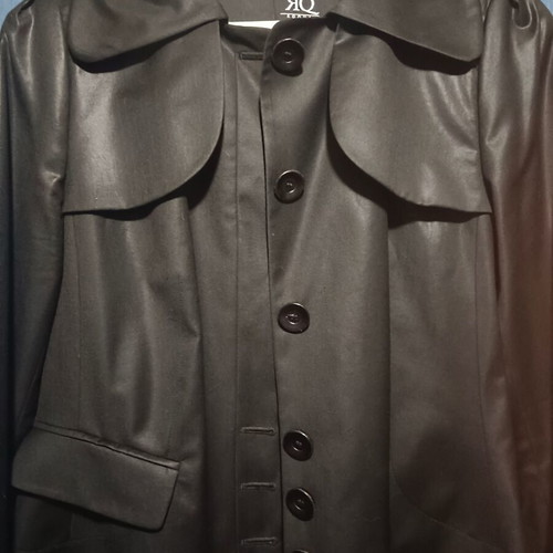 Roqua black cool wool jacket, glossy texture