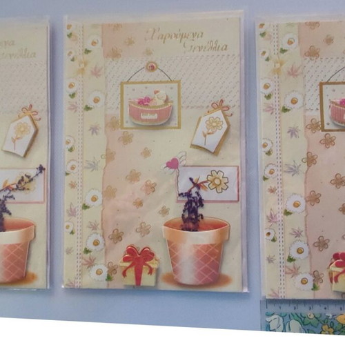 3D Handmade Happy Birthday cards with dried elements, set of 3