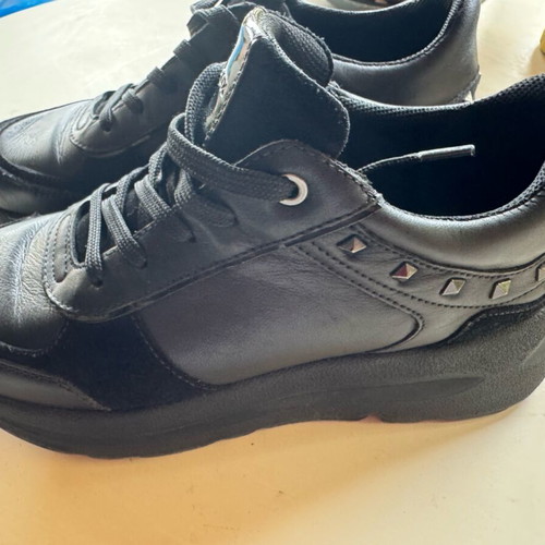 Geox women's sneakers like new, black leather with studs and patent, size 37
