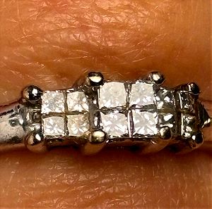 Natural Diamond cluster  Ring  Set 0.40 ct a princess cut (square)  tested ,18ct White Gold,750