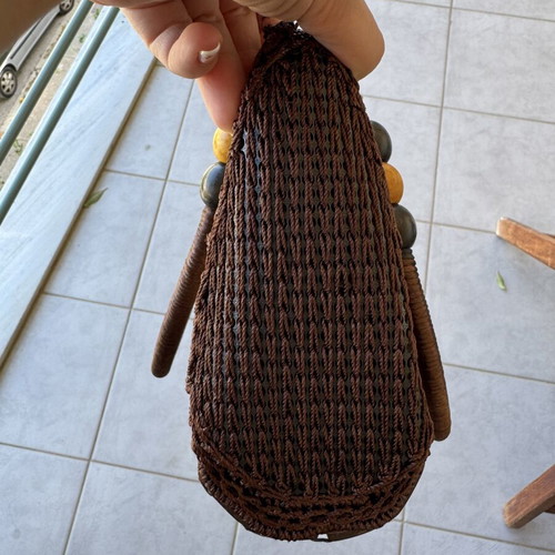 Vintage Boho Handbag Like New, Handmade With Wooden Flowers