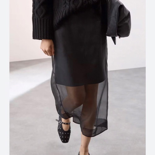 Midi skirt Marks & Spencer 100% silk organza, new, black, size L