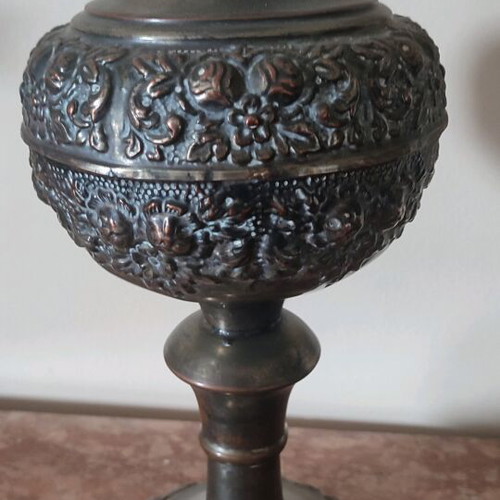 Silver-plated table lamp with glass, height 70 cm
