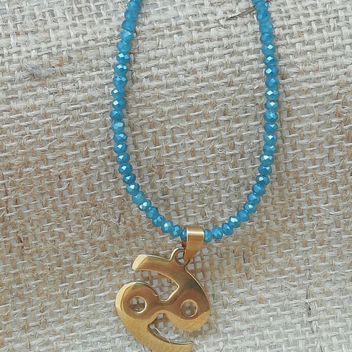 Cancer Zodiac Necklace gold plated with blue iridescent pendant