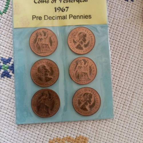 Coins of Yesteryear 1967 pre decimal pennies pack of 6 new