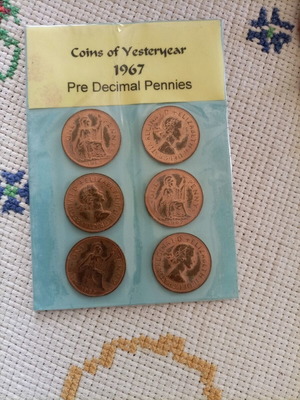 Coins of Yesteryear 1967 pre decimal pennies pack of 6 new