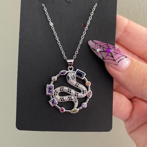 Steel necklace with snake and colorful rhinestones new