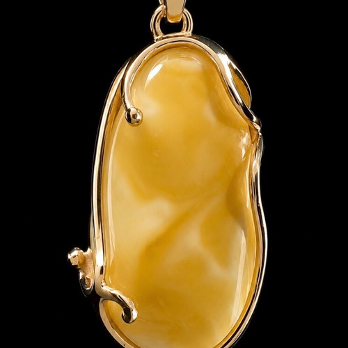 Natural white amber pendant, 24k gold plated silver 926, handmade