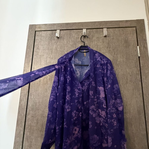Purple shirt with transparency and flowers, like new, one size