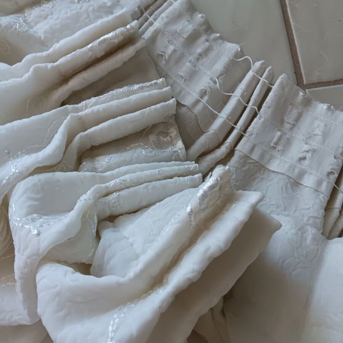 Curtain in beige color, sewn, 6.42m length, 2.55m height