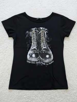 Black Tshirt with shoe print used, size S