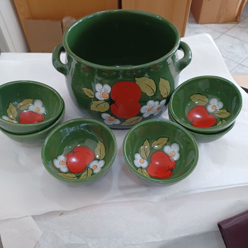 Punch set used ceramic Zeller Keramik Eden with red apple decoration