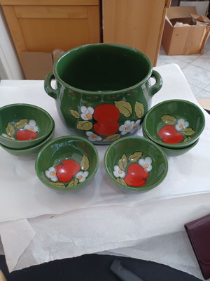 Punch set used ceramic Zeller Keramik Eden with red apple decoration