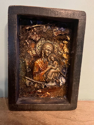 Embossed icon of Virgin Mary handmade like new