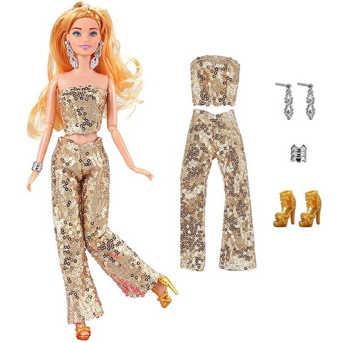 Gold Disco Queen doll outfit new with shoes and jewelry