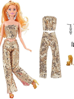 Gold Disco Queen doll outfit new with shoes and jewelry