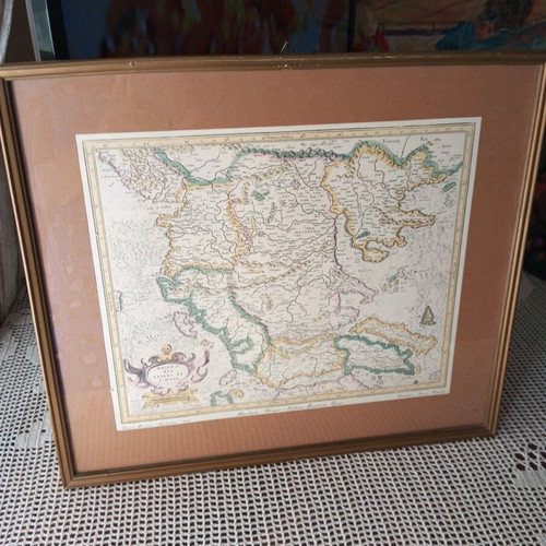 Silk screen print old map of Macedonia and Epirus 1619 used