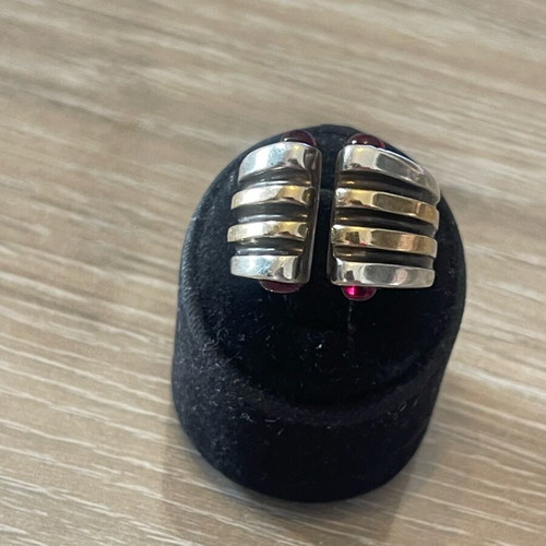 Silver-gold ring used with 4 solid rubies, size 57