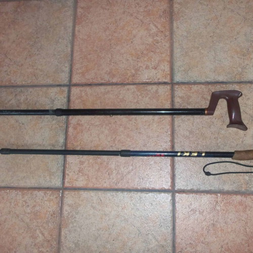 Adjustable walking sticks used, set of 2, lengths 95 & 85 cm