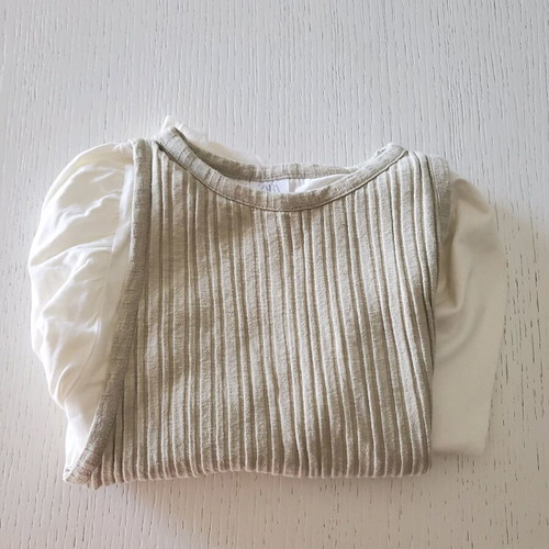 Zara white blouse shirt with sewn beige rib vest 14 years like new