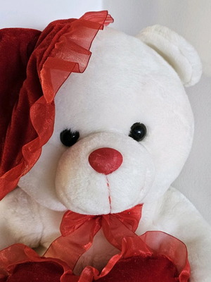 White teddy bear 50cm like new with velvet red heart