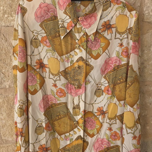 Vintage Exit Shops 100% Silk Blouse like new, colorful baroque print