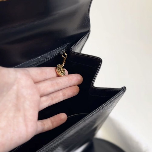 Gucci Lady Lock lizard skin shoulder bag used, large, black